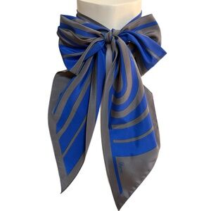 Vintage Vera Long Striped Scarf – Blue & Gray – 7” x 62”
